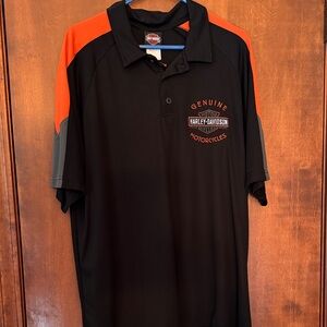 Harley-Davidson Men's Black and Orange Polo